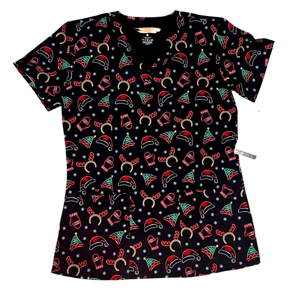 Festive Black Holiday Print Women's Blouse